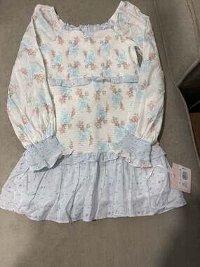 NWT LoveShackFancy x Target Girls' Juliet Ribbon Floral Smocked Long Sleeve Dres